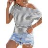 CUPSHE Off The Shoulder Tops for Women 2026 Going Out Short Sleeve Summer Stripe Tops Boat Neck Loose T Shirt(White)