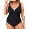 CUPSHE Plus Size One Piece Swimsuit for Women Ruched Underwire Bathing Suit Curvy Tummy Control Swimwear(Black)