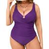 CUPSHE Plus Size One Piece Swimsuit for Women Ruched Underwire Bathing Suit Curvy Tummy Control Swimwear(Deep Purple)