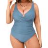 CUPSHE Plus Size One Piece Swimsuit for Women Ruched Underwire Bathing Suit Curvy Tummy Control Swimwear(Slate Blue)