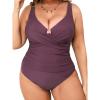 CUPSHE Plus Size One Piece Swimsuit for Women Ruched Underwire Bathing Suit Curvy Tummy Control Swimwear(Wine Red)