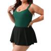 CUPSHE Plus Size Swimsuit for Women One Piece Bathing Suit Scoop Neck Ruffled Swim Dress Adjustable Straps(Black/Green)