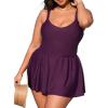 CUPSHE Plus Size Swimsuit for Women One Piece Bathing Suit Scoop Neck Ruffled Swim Dress Adjustable Straps(Blackberry Wine)