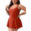 CUPSHE Plus Size Swimsuit for Women One Piece Bathing Suit Scoop Neck Ruffled Swim Dress Adjustable Straps(Brick Red)