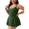 CUPSHE Plus Size Swimsuit for Women One Piece Bathing Suit Scoop Neck Ruffled Swim Dress Adjustable Straps(Dark Green)