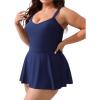 CUPSHE Plus Size Swimsuit for Women One Piece Bathing Suit Scoop Neck Ruffled Swim Dress Adjustable Straps(Midnight Blue)