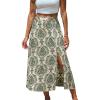 CUPSHE Skirts Woven Side Slit Midi Skirt High Waist Ornate Cover-Up Sarong Casual Vacation(Green)