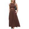 CUPSHE Summer Dress for Women 2025 Formal Sleeveless Round Neck Cutout Pockets Casual A Line Maxi Dress(Brown)