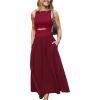 CUPSHE Summer Dress for Women 2025 Formal Sleeveless Round Neck Cutout Pockets Casual A Line Maxi Dress(Burgundy)