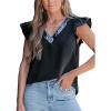 CUPSHE Summer Tank Tops for Women Dressy V Neck Sleeveless Top Sparkle Sequin Ruffled Sleeve Shirts Vacation Outfits(Black)