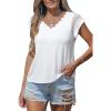 CUPSHE Summer V Neck Short Sleeves Eyelet Tops with Lace Casual T Shirt for Women 2026(White)