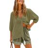 CUPSHE Swimsuit Coverup for Women Button Down 100% Cotton Shirts Half Sleeve Beach Wear Blouse(Grass Green)