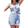 CUPSHE Women 2 Piece Lounge Set Stripes Casual Summer Tank Top Drawstring Beach Shorts Coverup Sets(Blue)