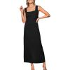 CUPSHE Women Backless Maxi Summer Dress Back Vent Square Neck Sleeveless A Line Casual Sundress Spring Semi Formal Dress(Black)