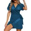 CUPSHE Women Bathing Suit Cover Up Sheer V Neck Short Sleeve Wrap Cover Ups for Swimwear(Peacock Blue)