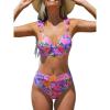 CUPSHE Women Bikini Sets 2 Piece Swimsuit High Waisted Bottom Floral Print Ruffle V Neck Bathing Suits(Pink Floral)