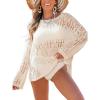 CUPSHE Women Crochet Cover Up Striped Swimwear Cutout Beach Coverup Top(Beige)