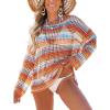 CUPSHE Women Crochet Cover Up Striped Swimwear Cutout Beach Coverup Top(Orange Striped)