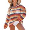 CUPSHE Women Crochet Cover Up Striped Swimwear Cutout Beach Coverup Top(Yellow Striped)