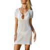 CUPSHE Women Crochet Swimsuit Cover Up Short Sleeve Summer Knit Beach Dress Vacation Bathing Suit Coverups for Swimwear(White)