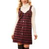 CUPSHE Women Fall Dresses for Women Plaid V Neck Sleeveless Wide Straps Holiday Pinafore Mini Overall Dress(Red)