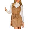 CUPSHE Women Fall Overall Dresses Faux Suede V Neck Button Down Belted Tie Pinafore Mini Dress(Brown)