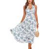CUPSHE Women Halter Floral Summer Dresses Plunge V Backless Sleeveless Casual Vacation Dress Beach Holiday Midi Sundress(White Blue Floral)