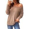 CUPSHE Women Long Sleeve Off The Shoulder Knitted Tops Casual Loose Fit Solid Blouses(Taupe)