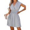 CUPSHE Women Mini Dress Smocked Dress Cap Sleeve A line Sundress Flowy Dresses Trendy Vacation Outfits(Grey)