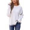 CUPSHE Women Oversized Sweater Drop Shoulder Contrast Long Sleeve Knit Top Casual Lightweight Pullover Fall Sweaters(White)