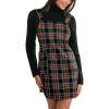 CUPSHE Women Plaid Fall Dresses Christmas Front Pocket Square Neck Wide Strap Button Back Overall Mini Dress(Red)