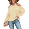 CUPSHE Women Pullover Sweater Open Shoulder Choker Sexy Back Long Sleeves Loose Chunky Knit Tops(Sand)