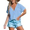 CUPSHE Women Summe Tops V Neck Blouses Short Sleeves Lace Shirt Button Front Tee Work Vacation Outfits(Light Blue)