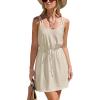 CUPSHE Women Swimsuit Cover Up Sleevess Spaghetti Straps Summer Mini Beach Dress Tie Waist Bathing Suit Coverups for Swimwear(Apricot)