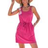 CUPSHE Women Swimsuit Cover Up Sleevess Spaghetti Straps Summer Mini Beach Dress Tie Waist Bathing Suit Coverups for Swimwear(Rose Pink)