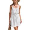 CUPSHE Women Swimsuit Cover Up Sleevess Spaghetti Straps Summer Mini Beach Dress Tie Waist Bathing Suit Coverups for Swimwear(White)