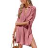 CUPSHE Women Swimsuit Cover Ups Chiffon V Neck Short Sleeve Beach Shirt Dress Cover Up(Pink)