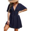 CUPSHE Women Swimsuit Cover Ups Plunge Neckline Elastic Short Sleeve Beach Coverup Dresses