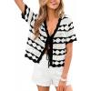 CUPSHE Women Swimsuit Cover Ups Tops Knit Short Sleeve Striped Beach Vacation Outfits(Black)