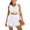 CUPSHE Women Swimsuit Coverup Shorts High Waist Tassel Beach Cover Up Shorts for Swimwear(White)