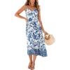 CUPSHE Women Swimsuit Coverup V Neck Sleeveless Maxi Summer Beach Dresses(Blue Floral)