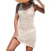 CUPSHE Women Swimsuit Crochet Sleeveless Cover Ups Summer Hollow Out Knit Bathing Suit Beach Coverup Dress(Beige)