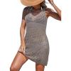 CUPSHE Women Swimsuit Crochet Sleeveless Cover Ups Summer Hollow Out Knit Bathing Suit Beach Coverup Dress(Brown)