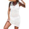 CUPSHE Women Swimsuit Crochet Sleeveless Cover Ups Summer Hollow Out Knit Bathing Suit Beach Coverup Dress(White)