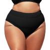 CUPSHE Women Swimsuit Plus Size Bikini Bottom High Waisted Ribbed Texture Modest Widen Band Bathing Suit(Black)