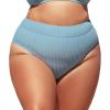 CUPSHE Women Swimsuit Plus Size Bikini Bottom High Waisted Ribbed Texture Modest Widen Band Bathing Suit(Light Blue)