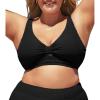 CUPSHE Women Swimsuit Plus Size Bikini Top Ribbed Texture Knotted Front Fixed Wide Straps No Bottom(Black)