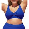 CUPSHE Women Swimsuit Plus Size Bikini Top Ribbed Texture Knotted Front Fixed Wide Straps No Bottom(Royal Blue)