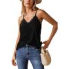 CUPSHE Women Tops Eyelet Jersey Cami Lace Shirt V Neck Sleeveless Tee Casual Dressy(Black)