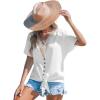 CUPSHE Women Tops Long Sleeve Blouses Lace Sleeve Tee V Neck Shirt Casual Dressy(White)